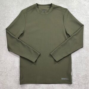 NOBULL Long Sleeve Shirt Mens Medium Olive Green Waffle Knit Training Athletic
